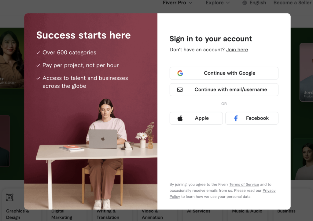 Cómo crearse una cuenta en Fiverr